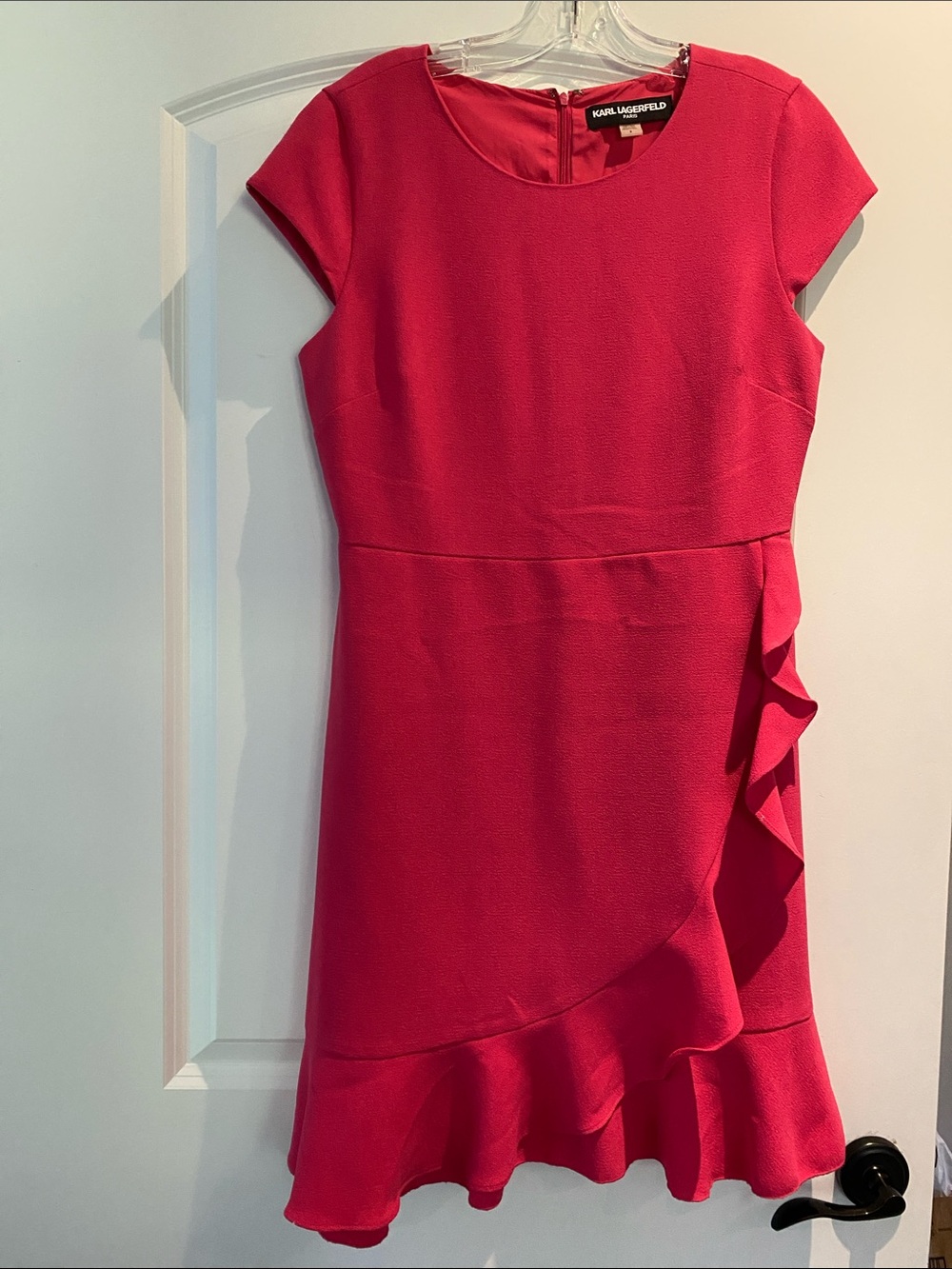 Karl Lagerfeld Hot Pink Ruffle-Trim Cap Sleeve Midi Dress